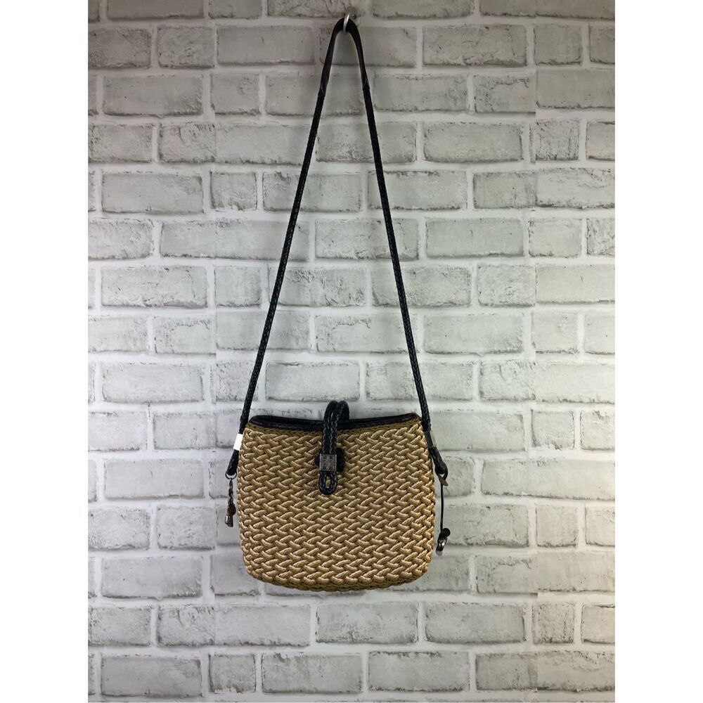 Vintage Brighton Roxanne Shoulder Bag Sea Grass Straw and Leather